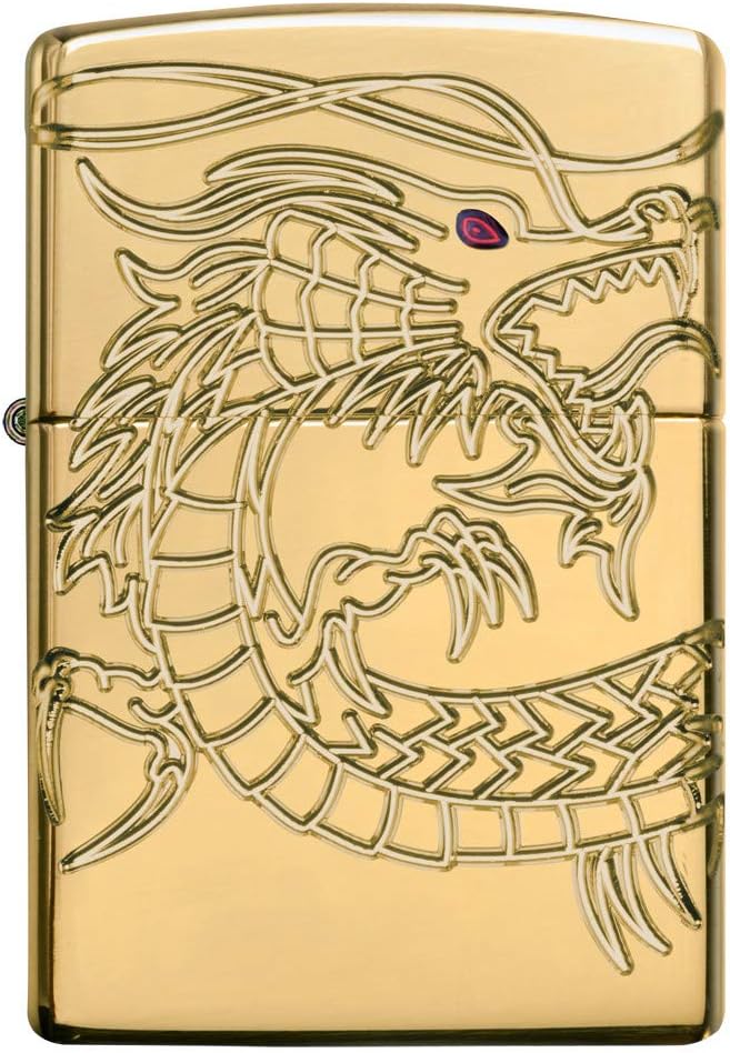 Zippo Chinese Dragon Armor High Polish Gold Plate Pocket Lighter