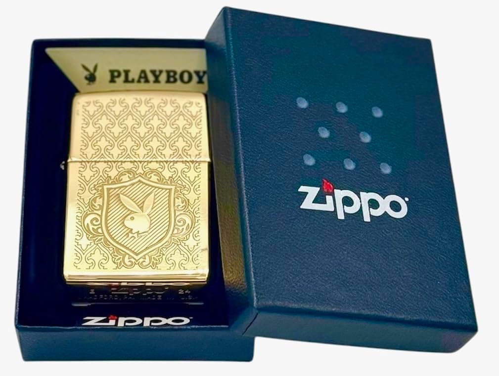 Personalized Zippo Playboy Windproof Lighter Free Engraving - Christmas, Halloween & Valentines Day Gift (Gold)